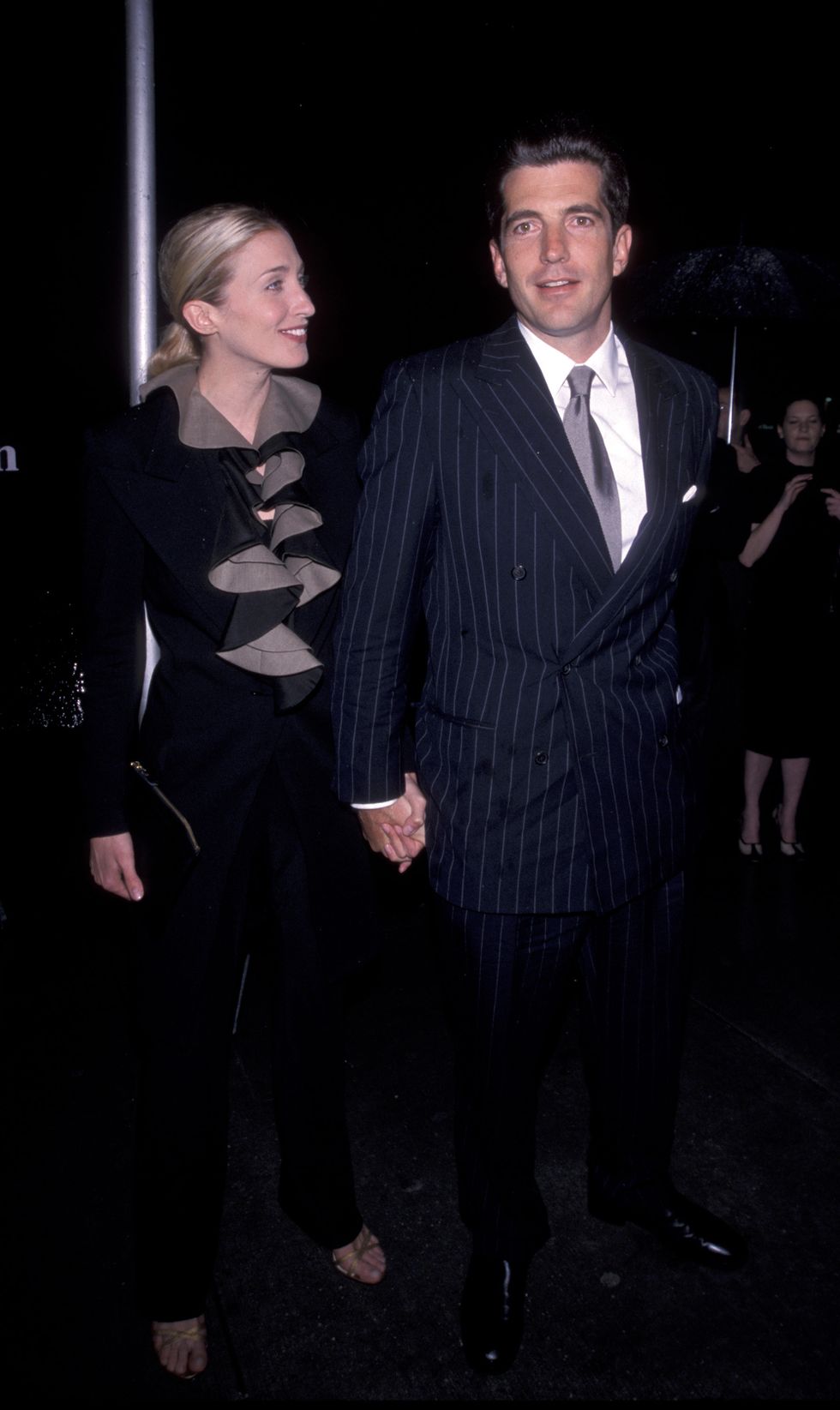 john f kennedy  carolyn bessette during newmans own george awards at us customs house in new york city, new york, united states photo by ron galellaron galella collection via getty images
