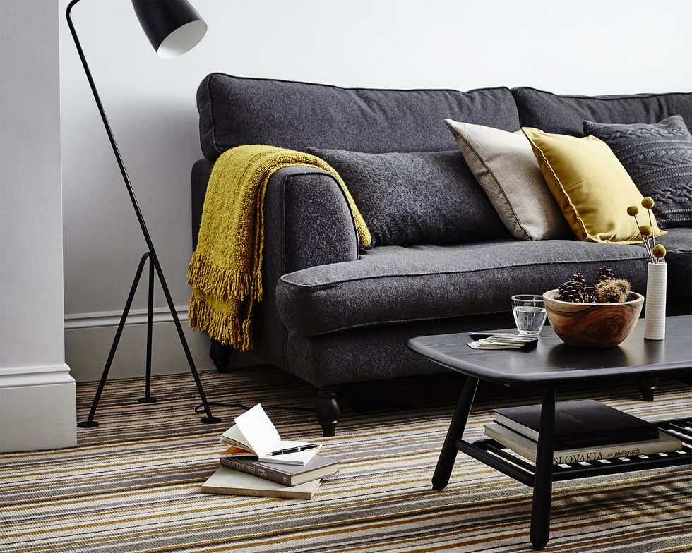 Furniture, Black, Yellow, Floor, Interior design, Room, Coffee table, Chair, Table, Living room, 