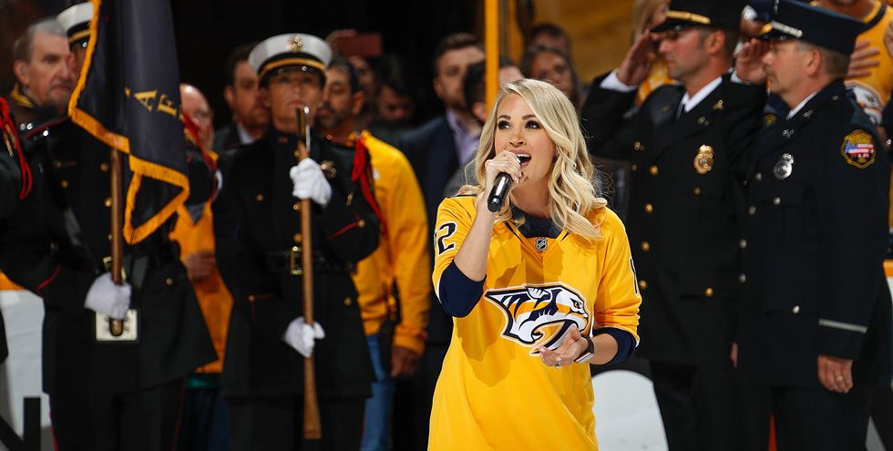 Carrie Underwood Sings National Anthem at Nashville Predators Game