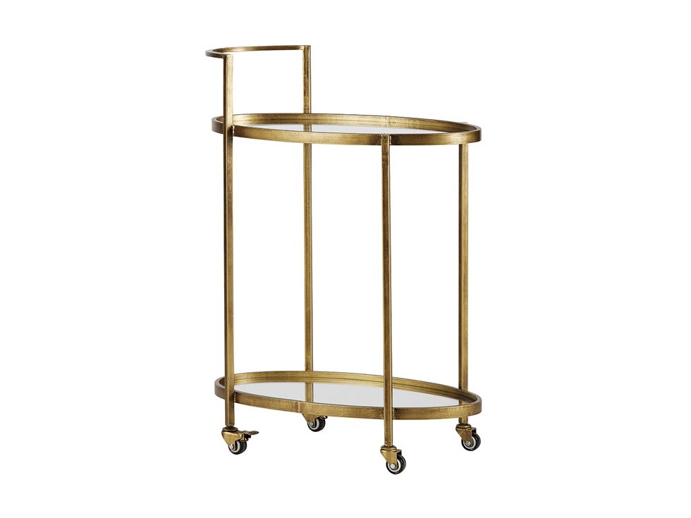 Table, Brass, End table, Furniture, Iron, Kitchen cart, Metal, Bathroom accessory, Shelf, Vehicle, 