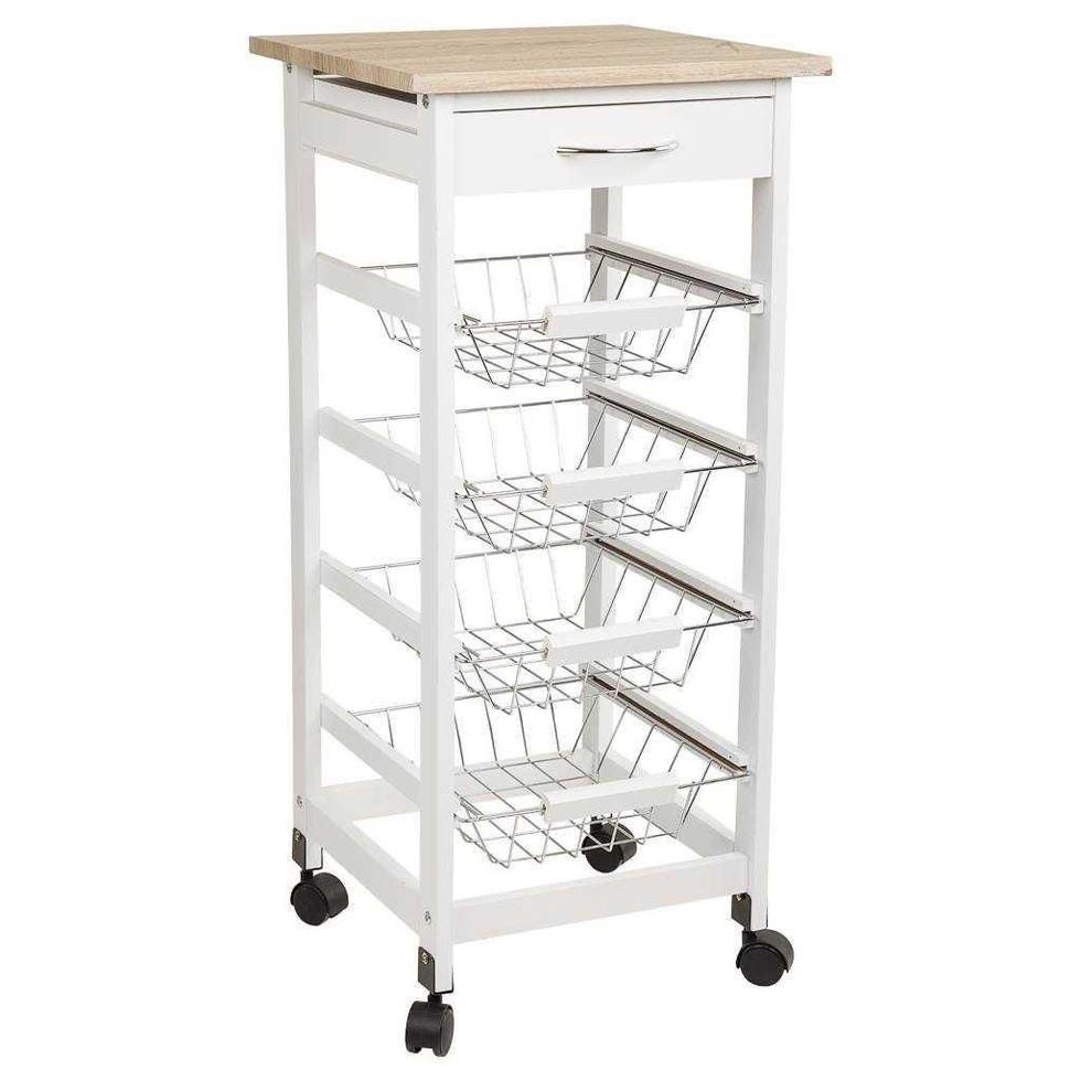 carro de cocina de madera de pino y dm blanco