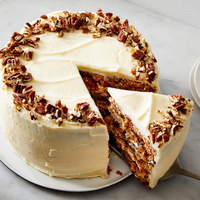 carrot cake with cream cheese icing and pecans