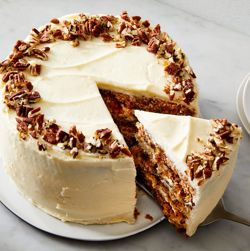carrot cake with cream cheese icing and pecans