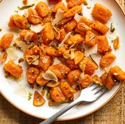 carrot gnocchi with pistachios and shaved parmesan