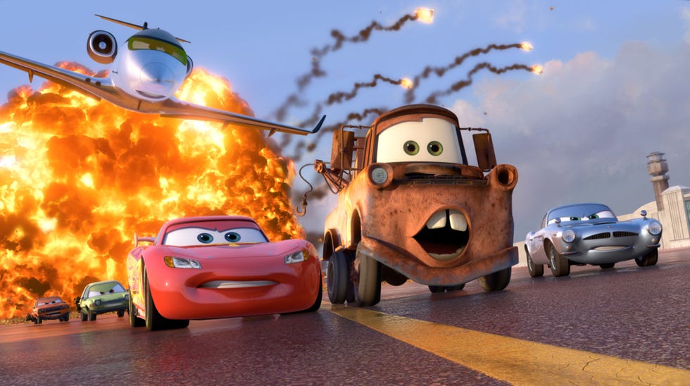 Animated cartoon, Vehicle, Animation, Mode of transport, Car, Cartoon, Sky, Automotive design, City car, Asphalt, 