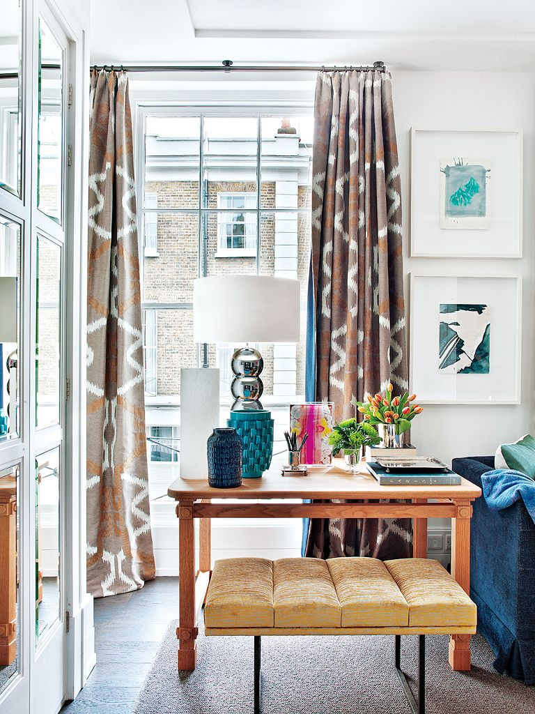 Cortinas de salón geométricas azules cortinas estampadas de estilo