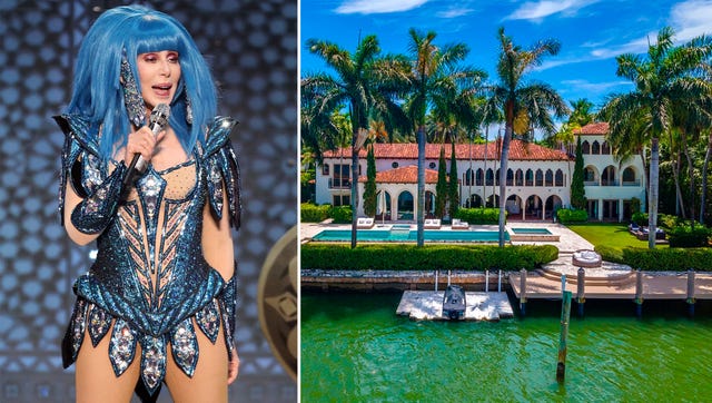 casa de cher de estilo colonial en una isla privada de miami