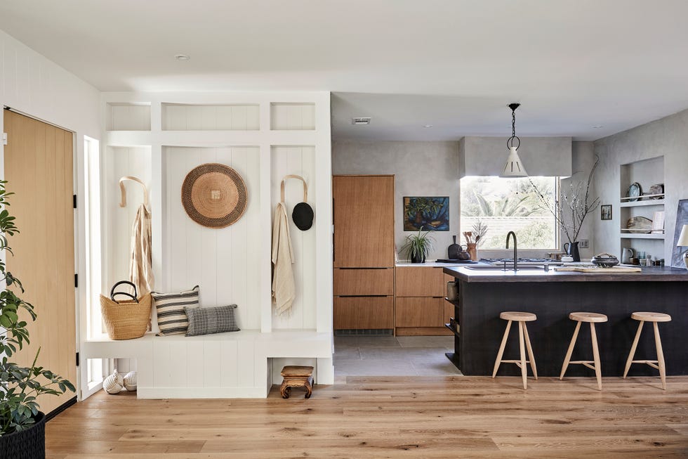 cocina abierta al recibidor de estilo japandi