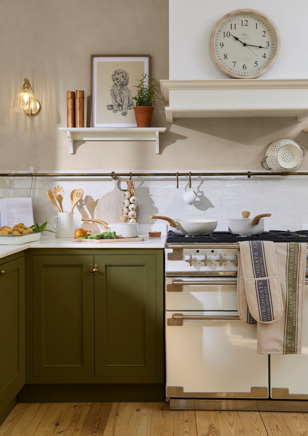 Kitchen with clock and stove