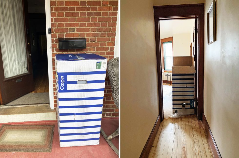 Casper Wave Hybrid mattress delivered to a front door in March 2020.