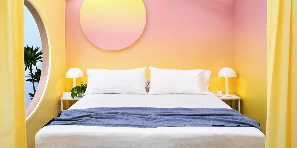 casper mattress bedding in pink and yellow room