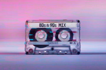 cassette audio tape illustration with glitch vhs effect