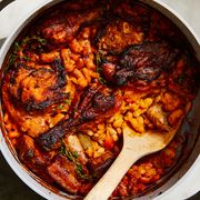 cassoulet with chicken thighs and drumsticks, white beans, and pork belly