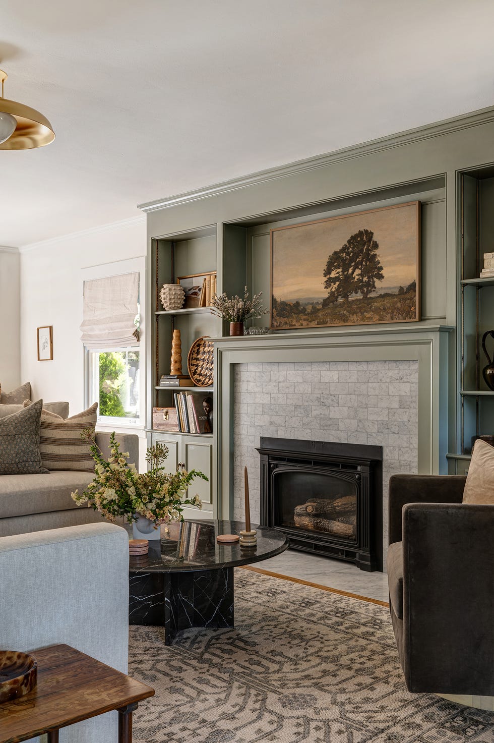 olive green fireplace