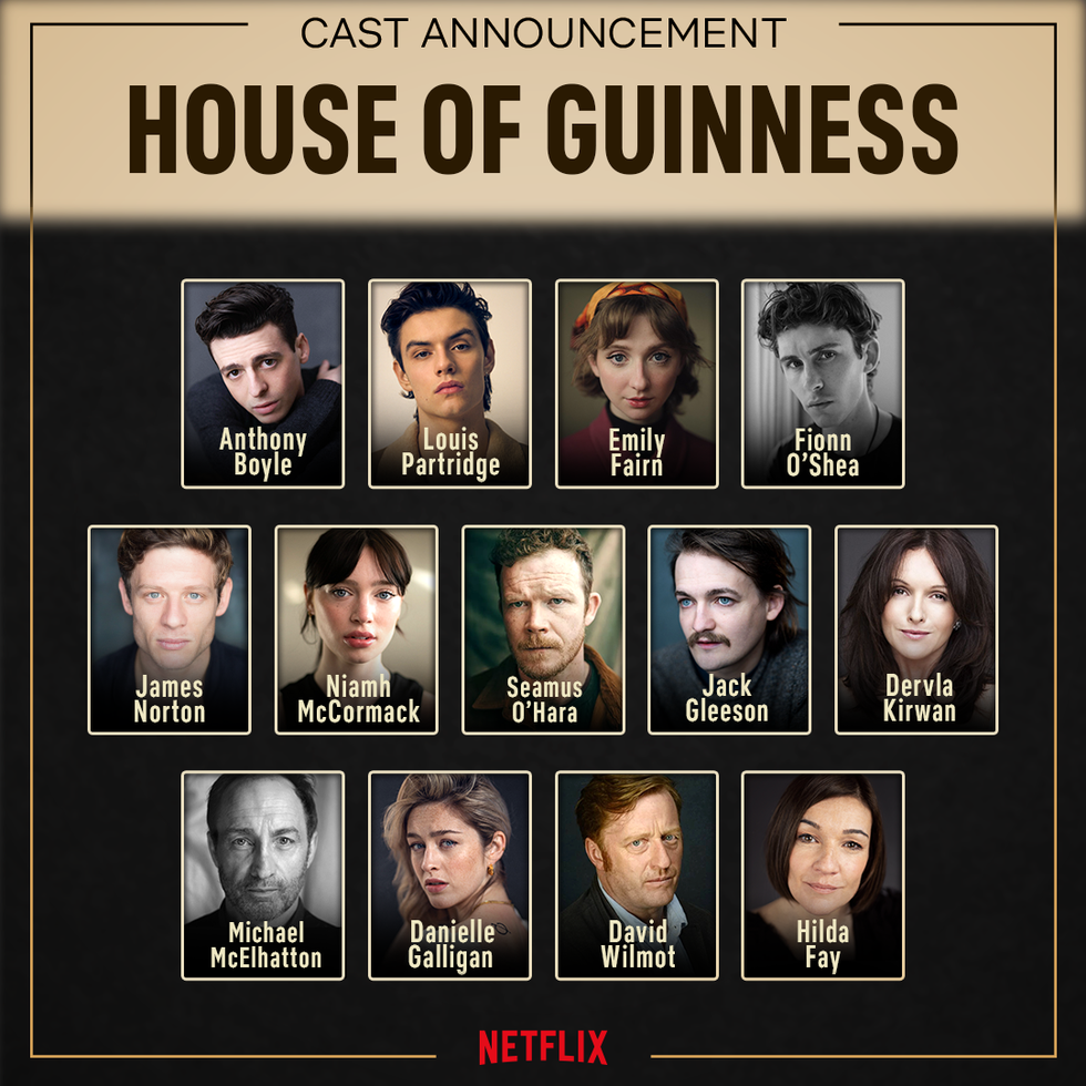 cast announcement for the show house of guinness featuring several actors
