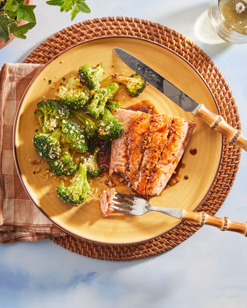 teriyaki salmon with crispy roasted broccoli