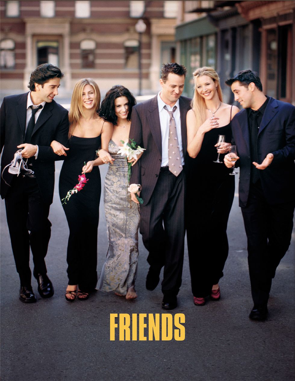cast members of nbc's comedy series friends pictured l to r  david schwimmer as ross