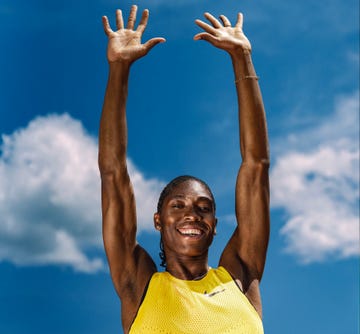 a man with his hands up