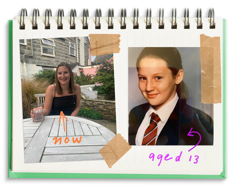 a collage showing the editor aged 13 and now