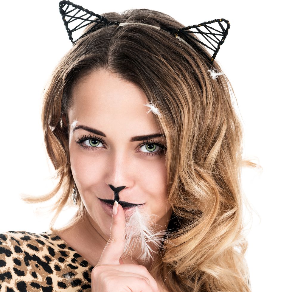 woman wearing diy cat costume