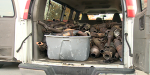 still from a news video from a recovered theft of catalytic converters in jeffersontown, kentucky in november 2021