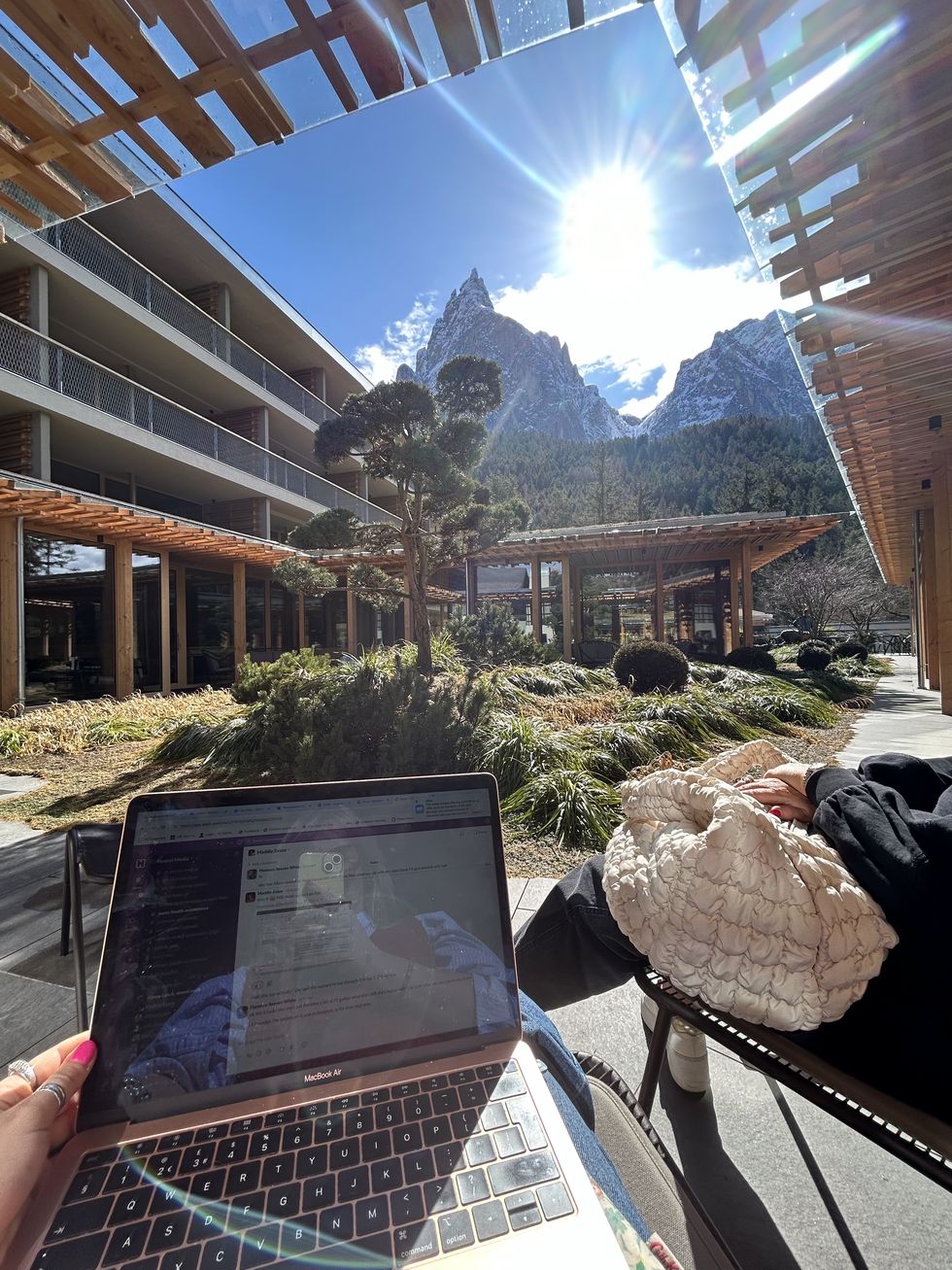 catching up on emails in the sun at sensoria