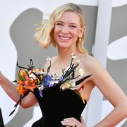 cate blanchett in a flower bustier on the tar red carpet