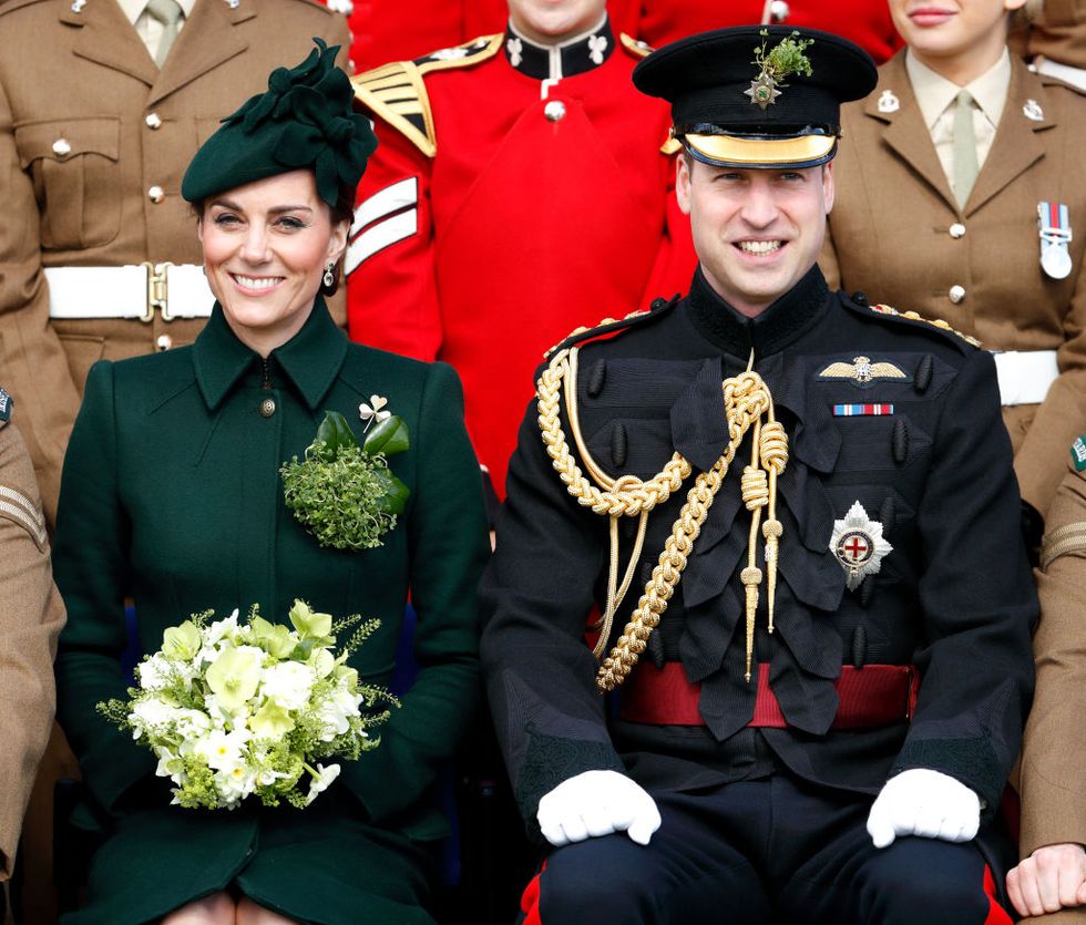 the duke and duchess of cambridge attend the irish guards st patrick's day parade