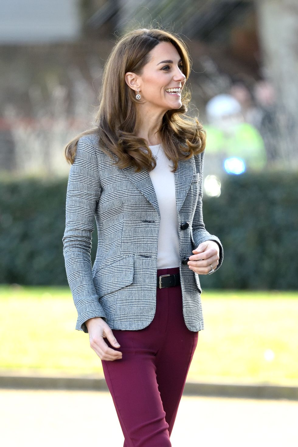 Kate Middleton Paired a Gray Plaid Blazer With an All-Black Look