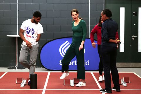 The Duchess Of Cambridge Visits London Stadium To Meet The Parents And Guardians Of SportsAid Stars