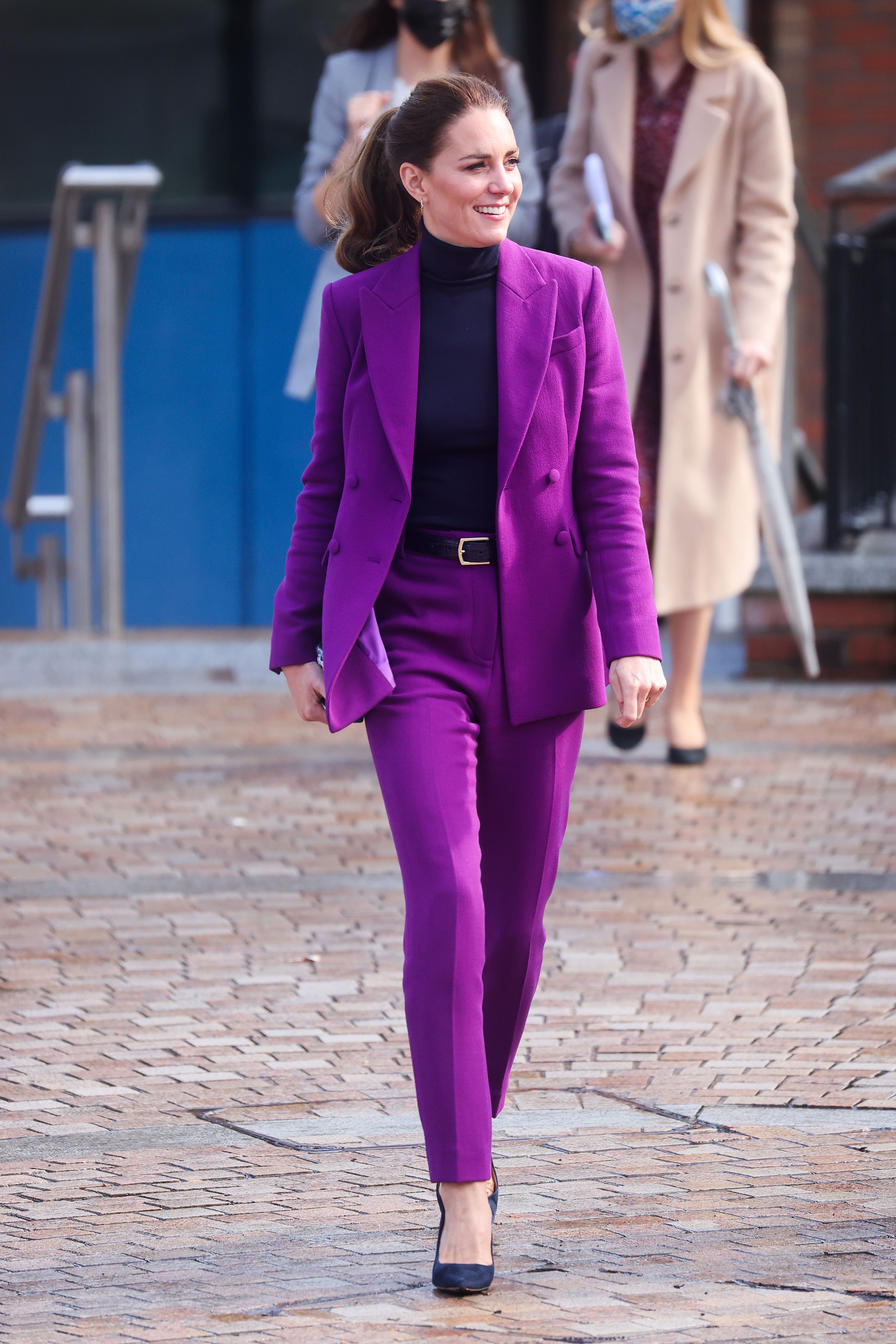 Kate Middleton Wears a Purple Pantsuit for Northern Ireland Visit