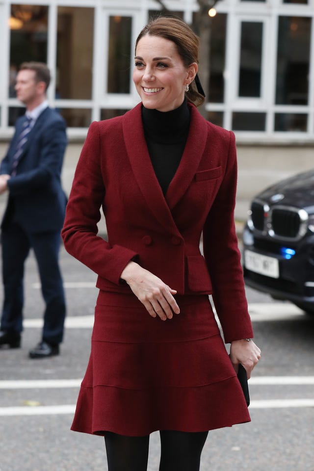 Kate Middleton Matches Meghan Markle by Wearing Red Dress Suit to ...