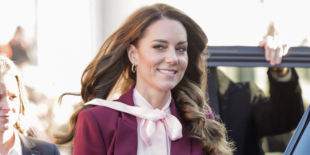 Kate Middleton Wears Burgundy Suit and Bow Blouse – Boston Outfits So Far
