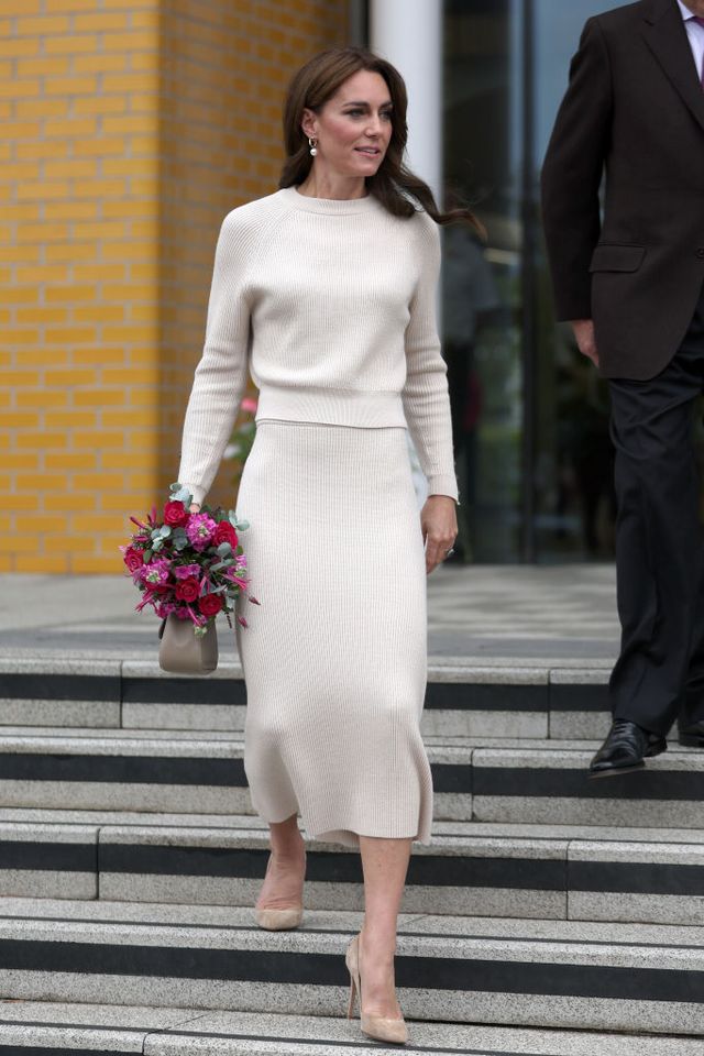 Kate Middleton Wears Matching Cream Sézane Sweater Set in Nottingham ...