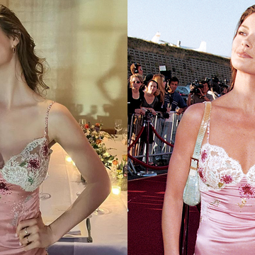 catherine zeta jones' daughter carys douglas wears her 1999 mtv movie awards ungaro pink silk and lace slip dress