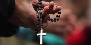 Religious item, Rosary, Hand, Finger, Chain, Photography, Prayer beads, Artifact, Fashion accessory, Nail, 