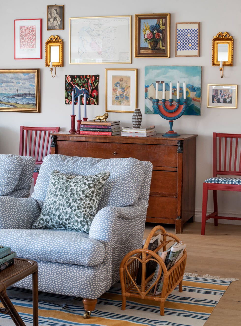 a living room with a couch and a table