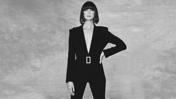 Suit, White, Black, Clothing, Formal wear, Standing, Outerwear, Pantsuit, Blazer, Fashion, 