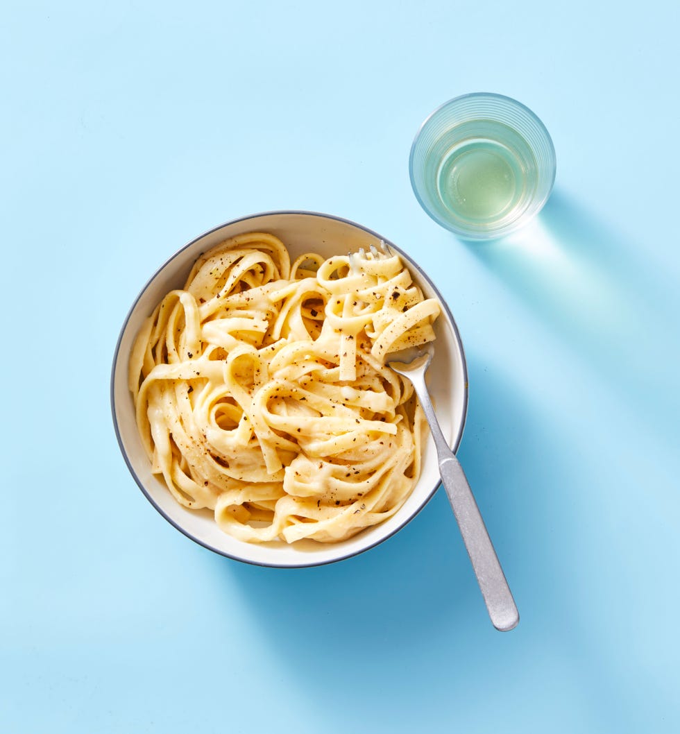 cauliflower alfredo pasta in a bowl