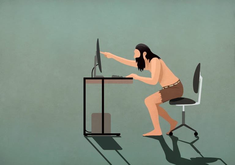 caveman touching computer screen