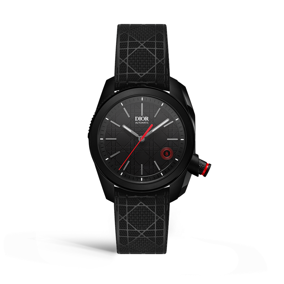 a black watch with red lights