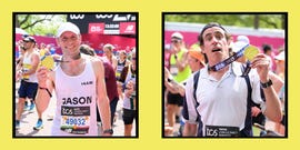runners celebrating completion of a marathon with medals