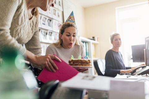 celebrating her birthday at work