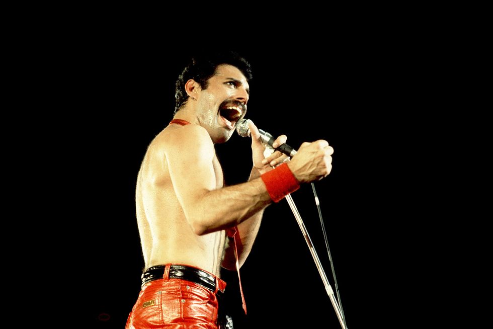 freddie mercury of queen on 91980 in chicago, il photo by paul natkinwireimage