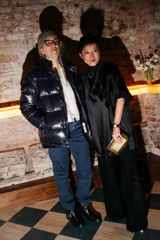 patti smith, sandra choi at the jimmy choo dinner with chloe sevigny and sandra choi held at jeans on february 06, 2025 in new york, new york photo by lexie morelandwwd via getty images