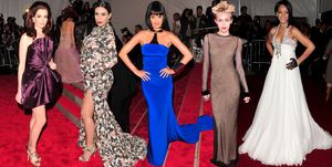 anne hathaway, kim kardashian, katy perry, miley cyrus and rihanna at their first met gala red carpet