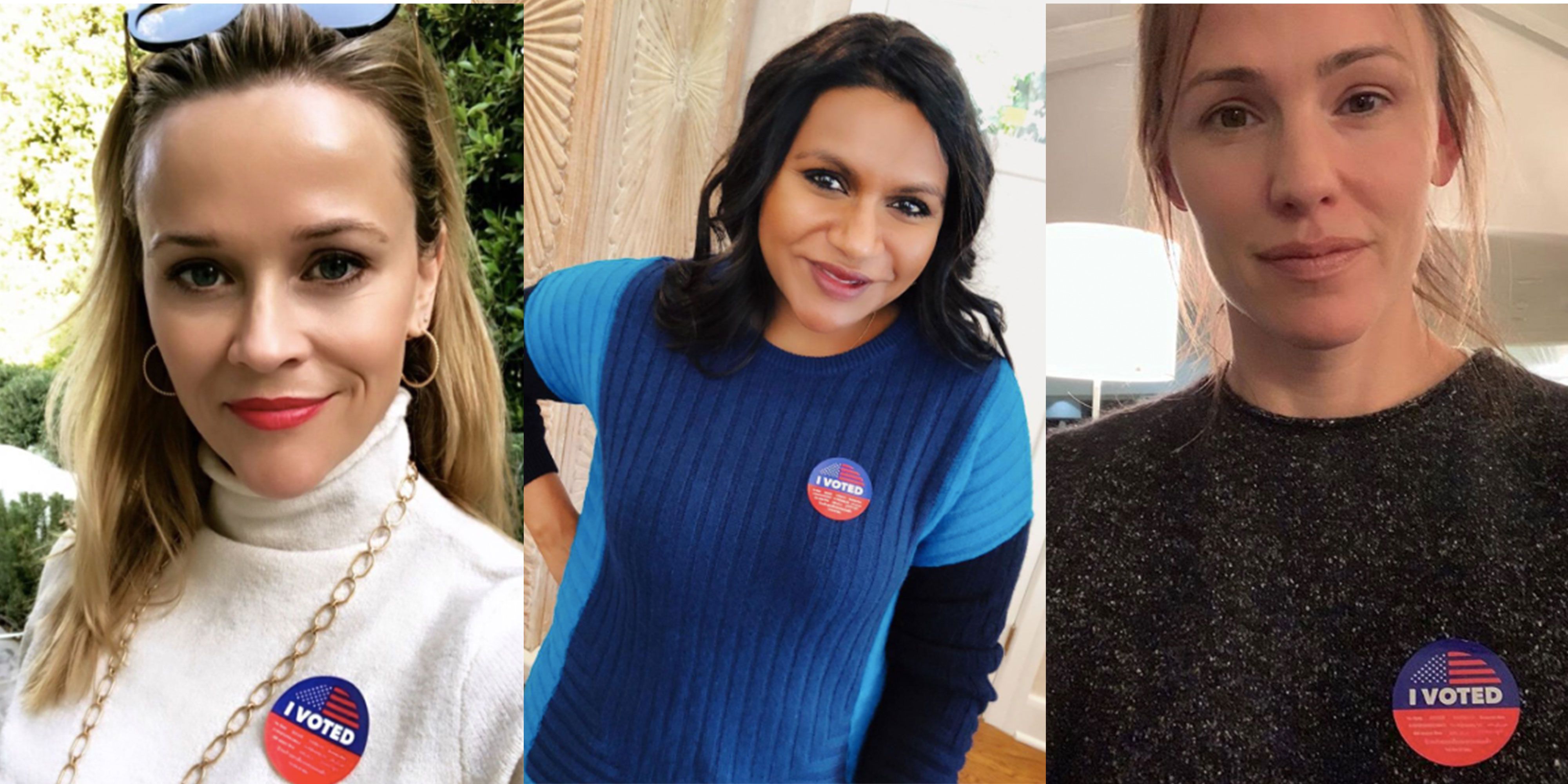 Celebrity Voting Selfies 2018 - Reese Witherspoon, Mindy Kaling & Jennifer  Garner Encouraging Voters