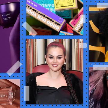 vanessa hudgens with knowbeauty mask, boxes of good dye young hair dye, tracee ellis ross at pattern beauty event, lady gaga wearing haus laboratories eye makeup, selena gomez at rare beauty event, fenty beauty gloss bomb universal lip luminizer