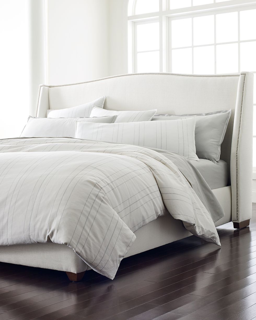 striped bedding in white and gray