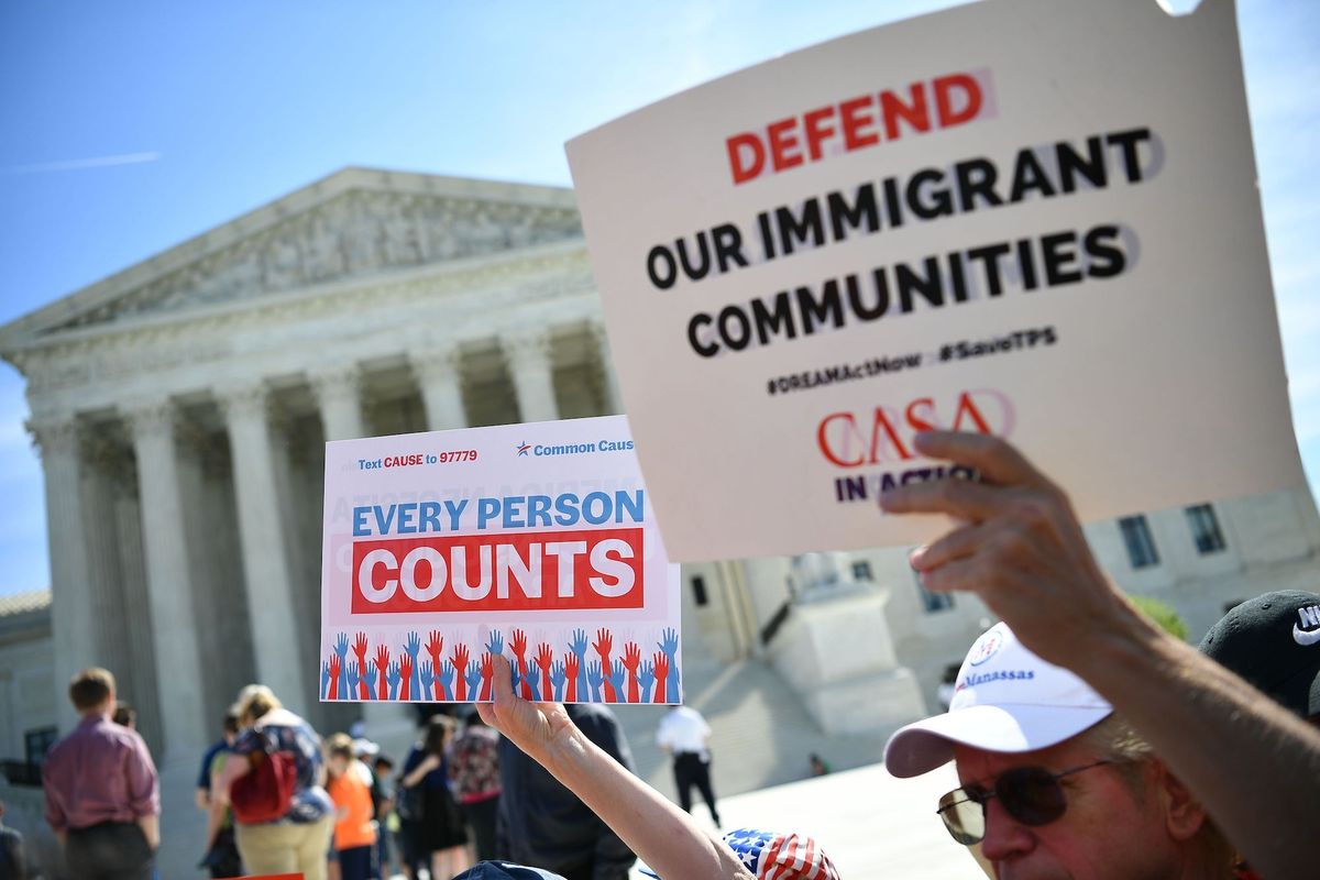 demonstrators rally at the us supreme court in washington, dc, on april 23, 2019, to protest a proposal to add a citizenship question in the 2020 census   in march 2018, us secretary of commerce wilbur ross announced he was going to reintroduce for the 2020 census a question on citizenship abandoned more than 60 years ago the decision sparked an uproar among democrats and defenders of migrants    who have come under repeated attack from an administration that has made clamping down on illegal migration a hallmark as president donald trump seeks re election in 2020 photo by mandel ngan  afp        photo credit should read mandel nganafp via getty images